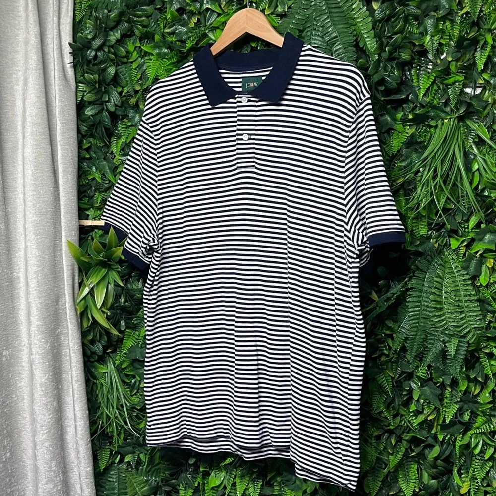 J‎ Crew Oarsman Men's Polo Shirt XL Navy White Striped Short Sleeve Casual 3246
